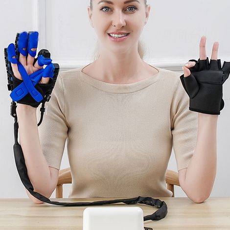Wiederaufladbarer intelligenter Roboterhandschuh, Trainingsgerät für die linke Hand mit 1 bis 9 einstellbaren Kraftstufen (L-Version erweitert). (1/5)