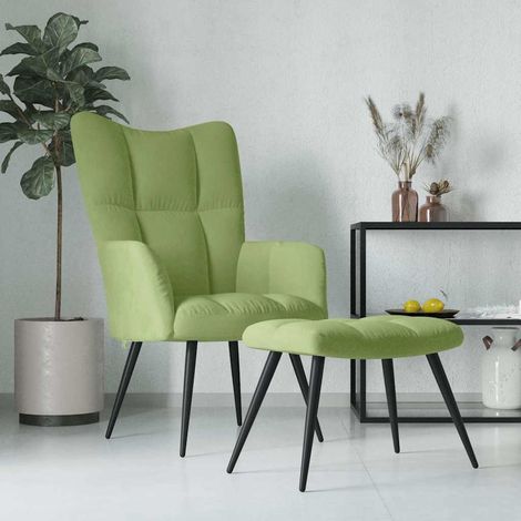vidaXL Sillón de relax con taburete terciopelo verde claro (1/5)