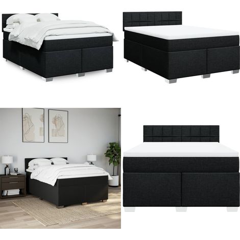 vidaXL Sommier à lattes de lit avec matelas Noir 140x200 cm Tissu (1/5)