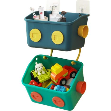 Support mural robotique pour jouets de bain - Lot de 2 paniers suspendus avec crochets, étagère de douche adhésive sans perçage, organiseur de rangement salle de bain, cuisine, modèle robot (1/5)