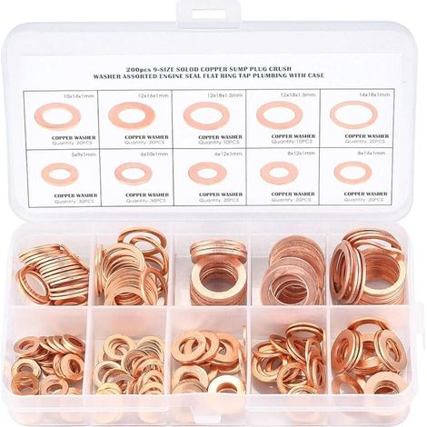 200pcs 10 Spécifications Joints Bague D'étanchéité, M5 M6 M8 M10 M12 M14, Rondelles En Cuivre Assortiment Kit, Cuivre Rondelles Metal, Joints Bague D'étanchéité, Cuivre Rondelles Joint bague d'étanché (1/5)
