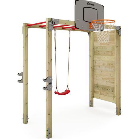 Structure d'escalade Wickey FIT Gym 455 avec balançoire et panier de basket – Bois massif traité – Pour enfants et adultes jusqu'à 100 kg