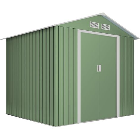 Casetta da giardino in metallo 5,27m2 Light Green - 4 Griglie di ventilazione - Doppia porta scorrevole (1/5)