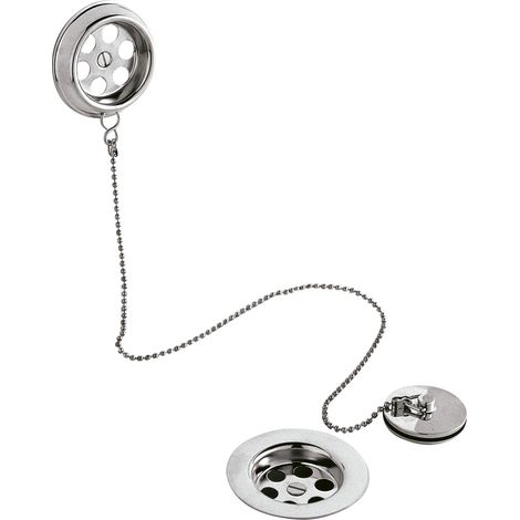 Round Bath Waste with Overflow, Brass Plug & Ball Chain for Baths up to 20mm Thick - Chrome