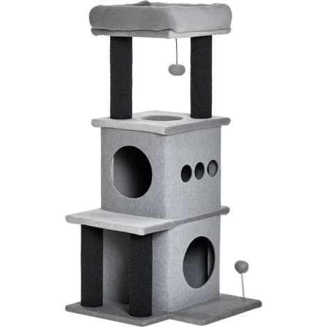 Árbol para gatos 48 x 48 x 100 cm nidos plataformas cama rascador 3 niveles diseño estable de aglomerado gris 210007668 (1/5)