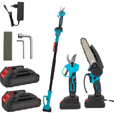 Tronçonneuse avec Sécateur Électrique 3 en 1 Sans Balais – Outil de Jardin avec Perche Télescopique, Coupe et Élagage Haute Branche, 2 Batteries, Compatible Makita 18V (1/5)