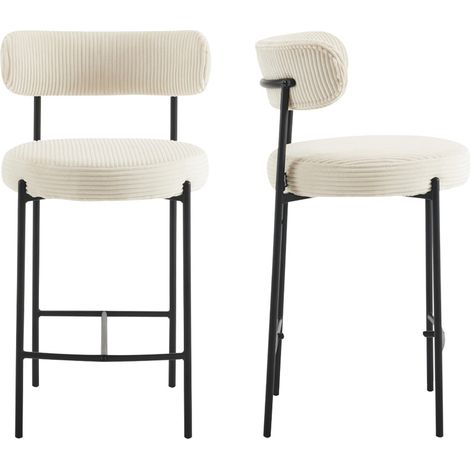 Lot de 2 tabourets de bar en velours côtelé beige - Evora (1/5)