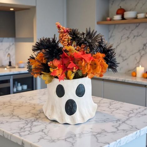 Halloween-Geisterblumentopf, Geistereimer, Geistervase, Halloween-Geisterblumentopf für die Büro- und Innendekoration (1 Stück, 10 cm) (1/4)