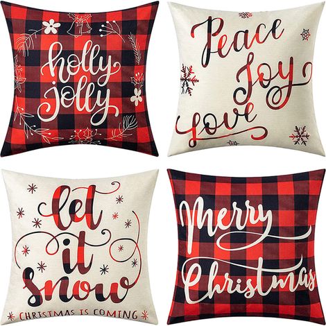 4 Housses de coussin, motif flocon de neige, coton et chanvre, fermeture éclair, pour canapé, salon, décoration Noël (1/5)