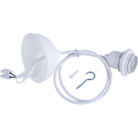 Douille lampe,lampe suspend.p.douilleE27, blanc, 100cm, av. anneau fileté, 1 pce.