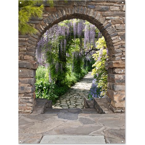 Balcony Privacy Banner Forest - Lookthrough - Stones - Path 120x160 cm (1/5)