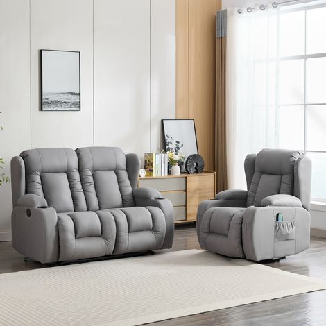 CAESAR 1+2 SEATER GREY TECHNOLOGY FABRIC MODERN ELECTRIC RECLINER SOFA SET (1/5)