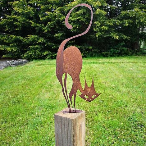 CCYKXA  Metal garden ornaments for fences, outdoor decorations, house, cat, animals, garden sculptures, rusty cast iron silhouettes, wall decoration, Halloween cat gift (1/5)