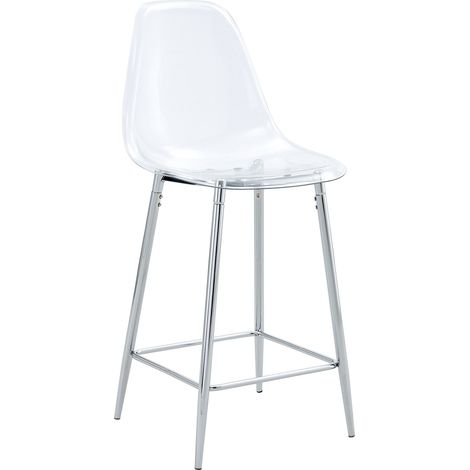 Tabouret de bar transparent avec piètement métal argenté, design moderne pour cuisine, îlot ou salle à manger, style contemporain, CHICFURN (1/5)
