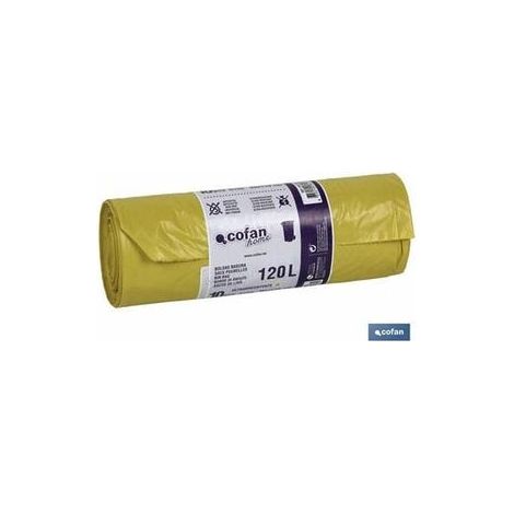 Sac poubelle 90x110 calibre 150 couleur jaune 10 unités. (SKU produit : 93967739 SKU Offre : 1121LJD02)