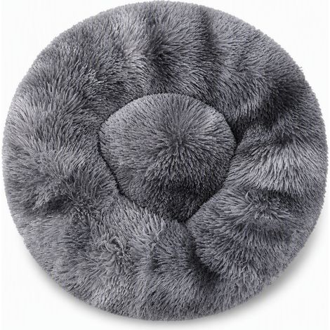 Niche ronde en fausse fourrure douce gris chiné foncé 50 x 45 cm (1/5)