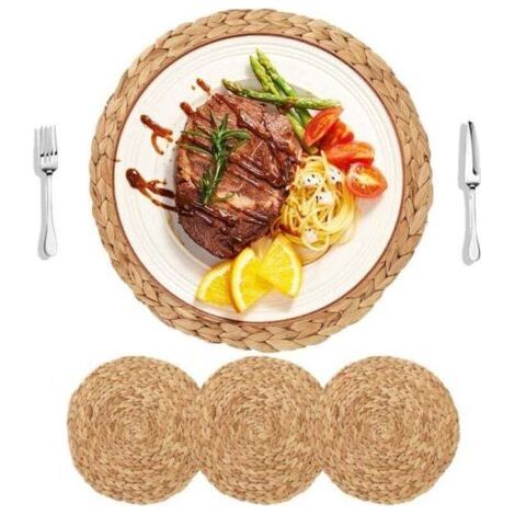 Sets de table Lot de 4 sets de table ronds en jacinthe d'eau naturelle, 30cm, tissés à la main, de haute qualité, pour Cuisine Restaurant Table à Manger (1/4)