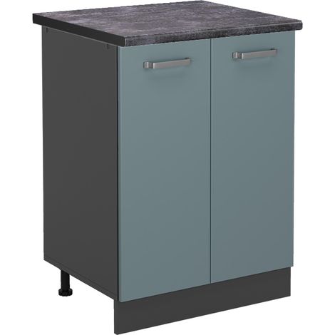 Meuble bas de cuisine R-Line, Bleu-gris, 60 cm , PT Anthracite, Vicco (1/5)
