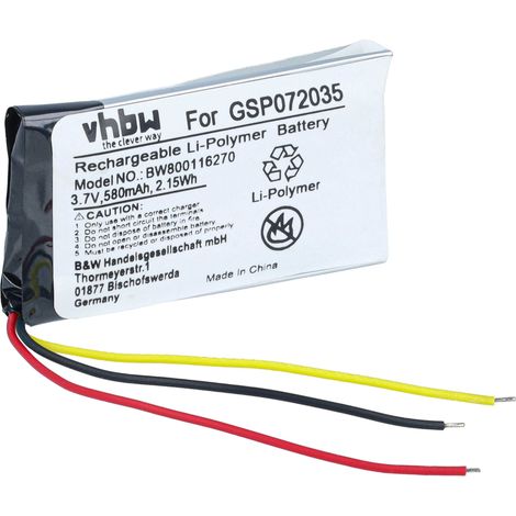 vhbw Batería compatible con JBL GO GO BLK, GO FF altavoz bluetooth -Reemplaza GSP072035 -(polímero de litio, 580mAh, 3.7V) (1/5)