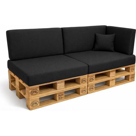 Set 6 coussins palette  assises 120x60 dossiers + 120x40 kit coussins canapé de jardin Noir coussins pour mobilier de jardin (1/5)