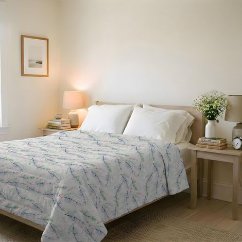 Couvre-lit matelassé d’été en Microfibre Douce imprimée – Couette Printemps-été mi-Saison – Bouquet blu, Double 250x240 cm (1/5)