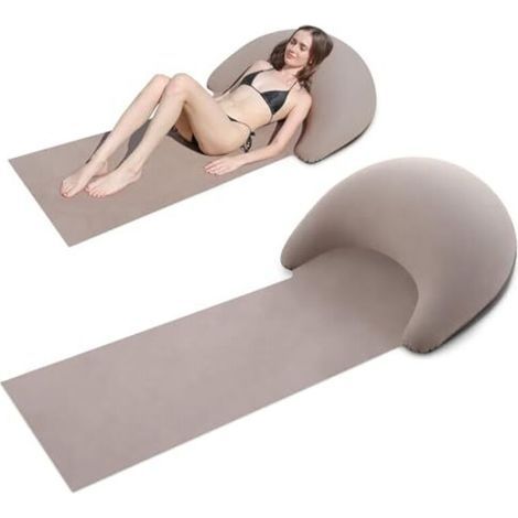 Strandmatte mit aufblasbarem Kissen, tragbare Matte, 160 x 70 cm (khaki) (1/5)