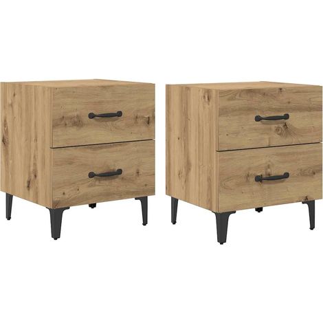 Mesita de noche con cajón práctico estilo rústico dormitorio 40 x 35 x 47,5 cm en madera roble artesanal 020052684 (1/5)