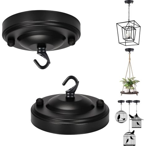 Rosace de Plafond 2 Pièces Métal Auvent de Plafond Rosace Plafond Luminaire Plafond Avec Accessoire pour Suspension Plaque de Plafond Vintage,Plantes Suspendues,Panier à Chat Suspendu Panier Suspendu (1/5)