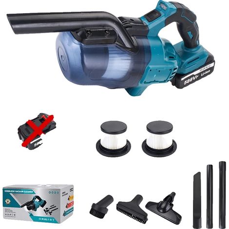 Aspirapolvere elettrico, potente aspirazione, senza fili e portatile, non necessita di batterie, blu, spina europea 100V-240V (1/2)