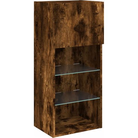 Mueble TV multimedia estantería para televisión buffet para televisión comedor salón dormitorio con luces LED roble ahumado 40,5 x 30 x 90 cm marrón 020026742 (1/5)