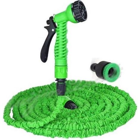 Flexibler Gartenschlauch – Grün – 15 Meter dehnbarer Gartenschlauch mit 7-in-1-Sprühkopf (1/5)