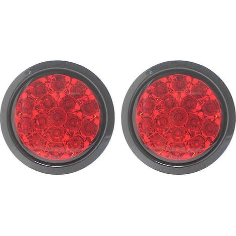 Lot de 2 feux arrière ronds rouges à 16 LED (12V-24V) pour camions, remorques et poids lourds, avec feux de brouillard, stop, position et recul. (1/5)