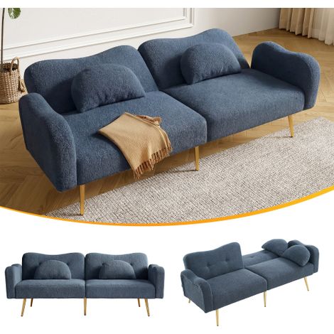 Canapé-lit deux places : Un canapé deux places au style moderne, doté d'un dossier réglable, de pieds en métal doré et d'une fonction couchage intégrée. Un meuble 2-en-1 véritablement multifonctionnel (1/5)