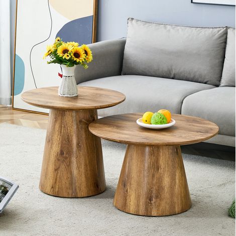 Runde Couchtische, 2er-Set, MDF in Holzoptik, 60 x 35 cm und 50 x 48 cm HAVRYA (1/5)