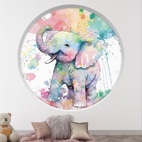 Stickers Trompe l'oeil Arche ronde Enfants - Éléphant - Diamètre 30 cm (1/4)