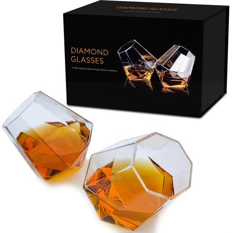 Verres Diamant, Set de 2 verres à whisky, Verres à whisky insolites, Pivotant sur pied, Coffret cadeau, Transparent (1/5)
