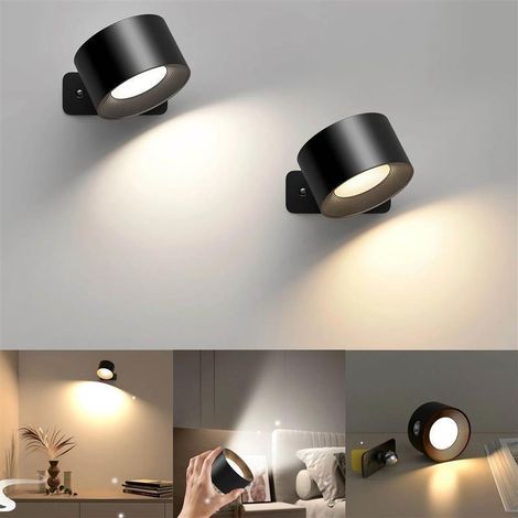Wandleuchte für den Innenbereich (2 Stück), LED-Wandleuchte mit Touch-Bedienung, USB-Ladeanschluss, 3 Helligkeitsstufen, 3 Farbtemperaturen, 360° drehbar, ideal als Nachttischlampe.