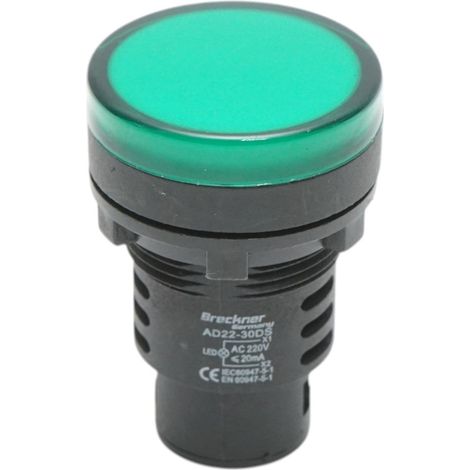 Indicatore di segnale LED verde 220V AC 30mm Breckner Germany (1/4)