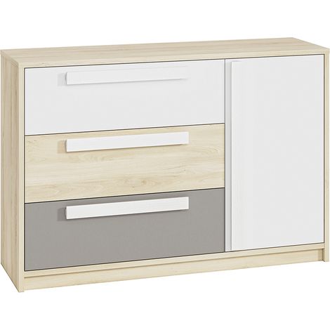 Kinderzimmer Sideboard Fjord Buche Nb. DARDA-131 mit Fronten in weiß und platingrau, B/H/T: ca. 138/94/40 cm (1/5)