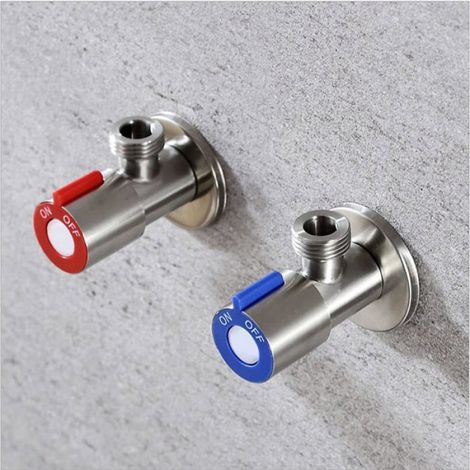 Vanne d'angle en acier inoxydable 2 pièces vanne triangulaire pour salle de bain cuisine et toilettes (bleu rouge) (1/5)