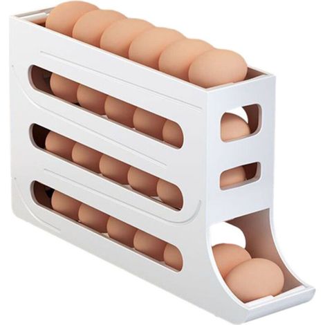 Porte-œufs à 4 niveaux pour réfrigérateur - Organisateur d'œufs à roulettes automatiques, distributeur d'œufs peu encombrant, récipient pour 30 œufs, distributeur d'œufs grande capacité pour réfrigéra (1/5)