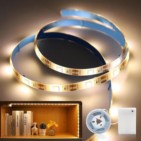 ruban led pile Batterie, ruban led 1m blanc chaud pour sous le meuble de cuisine, étagères, meuble bas, placard, décoration (1/5)