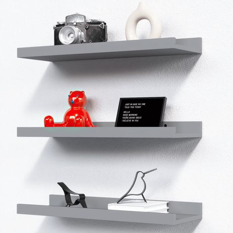 Lot de 3 étagères murales flottantes, 40,6 cm, avec bord pour ranger des objets, étagères pour chambre à coucher, salle de bain, cuisine, salon, décoration moderne, gris (1/5)
