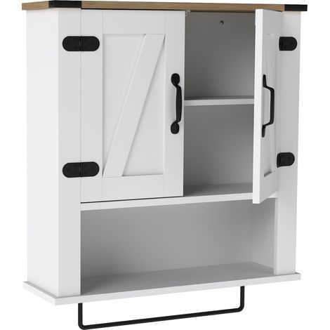 COSTWAY Bathroom Wall Cabinet Farmhouse Medicine Cabinet with Towel Bar-White (1/5)