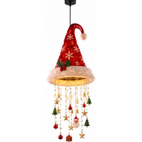 Lámpara colgante con forma de gorro de Papá Noel con bombillas LED, ideal para fiestas navideñas y otras ocasiones especiales en casa. (1/5)