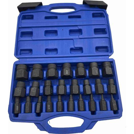 Ensemble de 25 extracteurs de vis à tête hexagonale multicannelures, outil d'extraction de boulons facile à retirer, en acier allié au chrome-molybdène robuste, extracteur de vis arrondi EZ Out. (1/5)