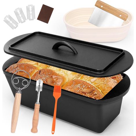 Moule à pain de 35 cm avec couvercle, moule à pain en fonte, panier de fermentation, panier à pain au levain, accessoires, toast, carré (1/5)