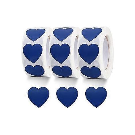 Rouleau de 1500 étiquettes autocollantes en forme de cœur bleu de 2,5 cm (1 pouce) pour la Saint-Valentin et les mariages - NMAOV