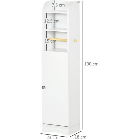 Colonne de salle de bain en bois avec 3 étagères ouvertes et 2 placards réglables, dimensions : 23 x 18 x 100 cm, blanche (1/5)