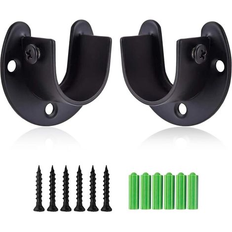 Lot de 2 supports de tringle à rideau robustes en acier inoxydable de 19 cm de diamètre, noirs, avec vis (1/5)